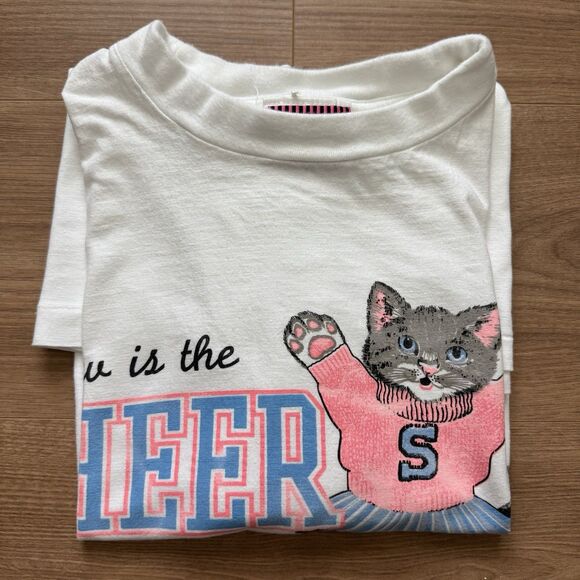 Vintage 90s Sleepygirl Cheerleader Cat T-Shirt Single Stitch Size XL Oversize - Picture 9 of 10